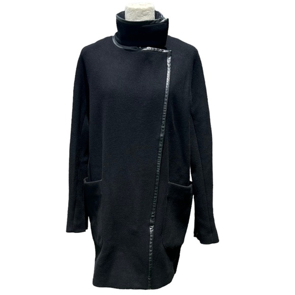 Madewell Zip Front Long Sleeve Wool Blend Vegan Leather Trim Coat - Picture 3 of 13